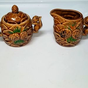 ❤️ 5 for $25 - Vintage Squirrel Acorn Cream and Sugar Serving Set